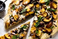 Grilled Peach and Fresh Basil Vegan Goat Cheese Pizza
