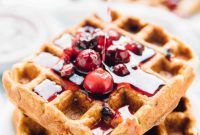 Vegan Orange Cranberry Waffles with Maple Cranberry Compote