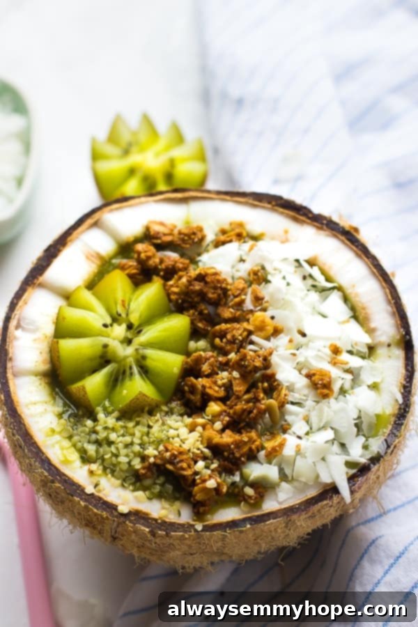 Tropical Coconut Kiwi Green Smoothie Bowl 1 featured 9907