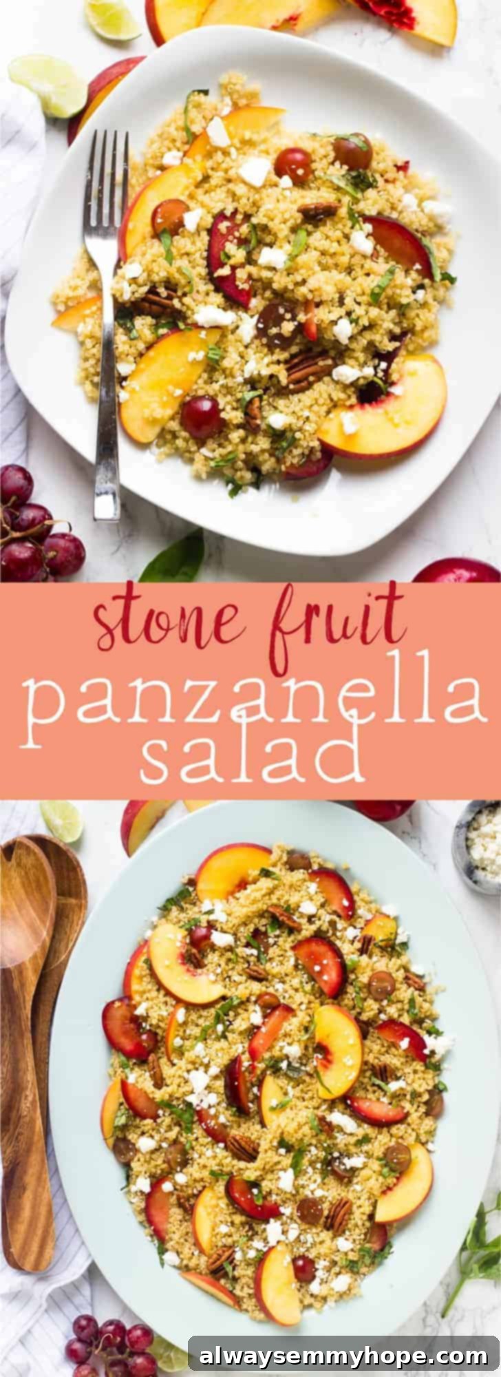 This Quinoa Stone Fruit Salad is a beautiful summer salad loaded with peaches and plums and drizzled with a maple lime dressing that comes together in just 20 minutes! via https://jessicainthekitchen.com