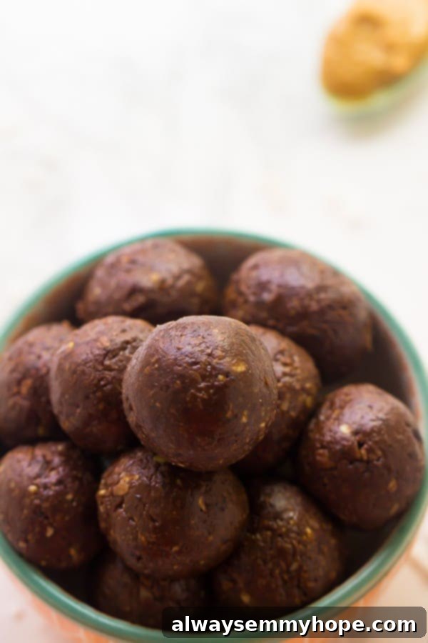 An inviting bowl of peanut butter energy balls, showcasing their perfect texture and delicious appeal.