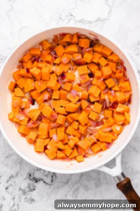 Sautéed sweet potato and onion.