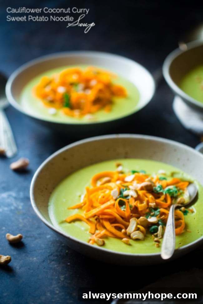 Quick Fall Vegan Dinners: 25 Recipes Ready in 15 Minutes 7 Side on shot of rich and fragrant coconut curry soup in grey bowls, ready to be served.