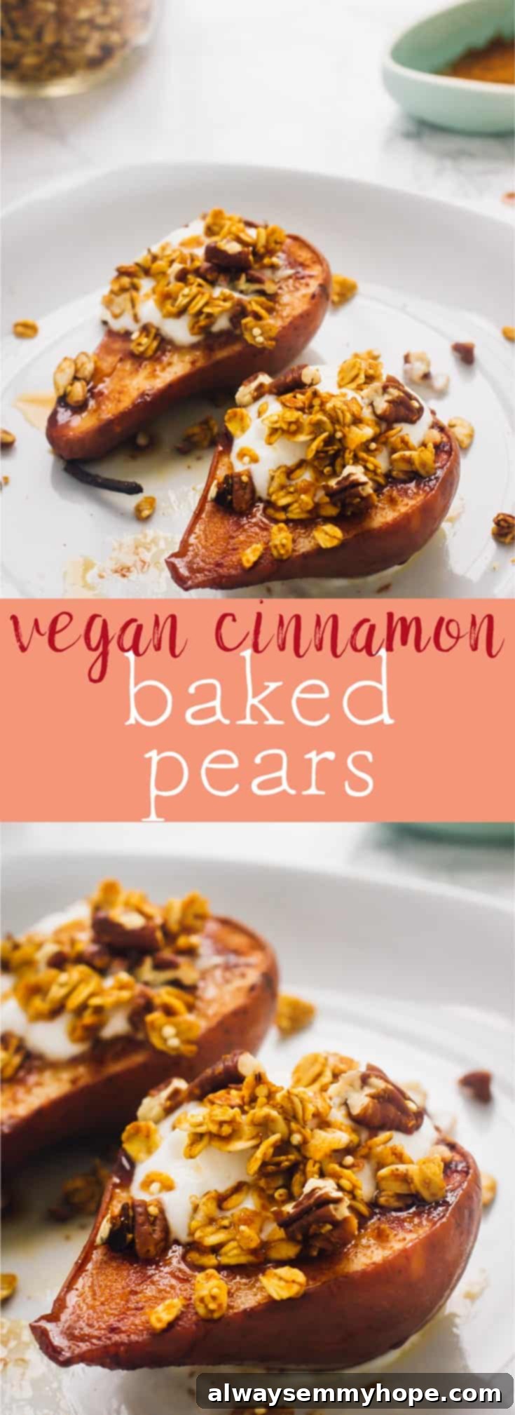 This Vegan Cinnamon Baked Pears are a real tasty fall treat! Just three ingredients, so soft they taste caramelised and so easy to make!