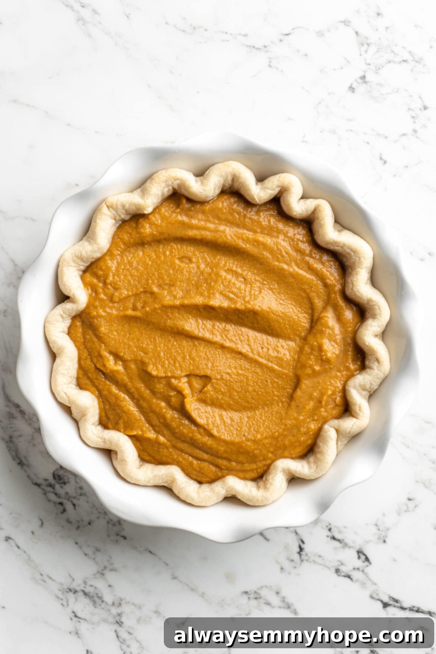 Easy 9-Ingredient Vegan Pumpkin Pie 11 baked pie crust with raw pie base in.