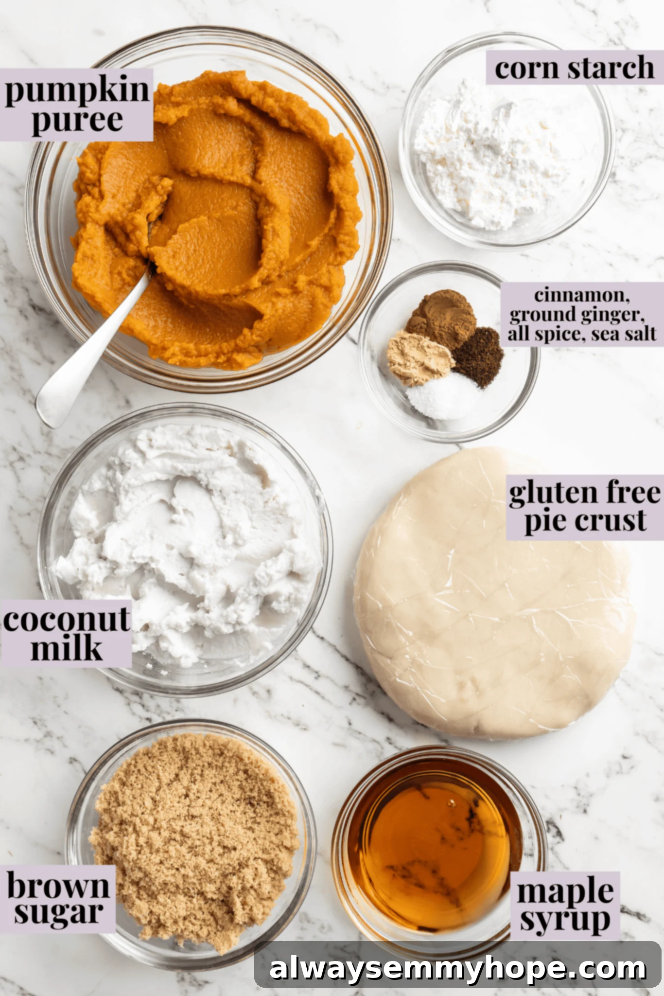 This homemade vegan pumpkin pie is perfectly silky, and tastes just like the traditional version! It's the best Thanksgiving dessert! Ingredient shot for pumpkin pie.