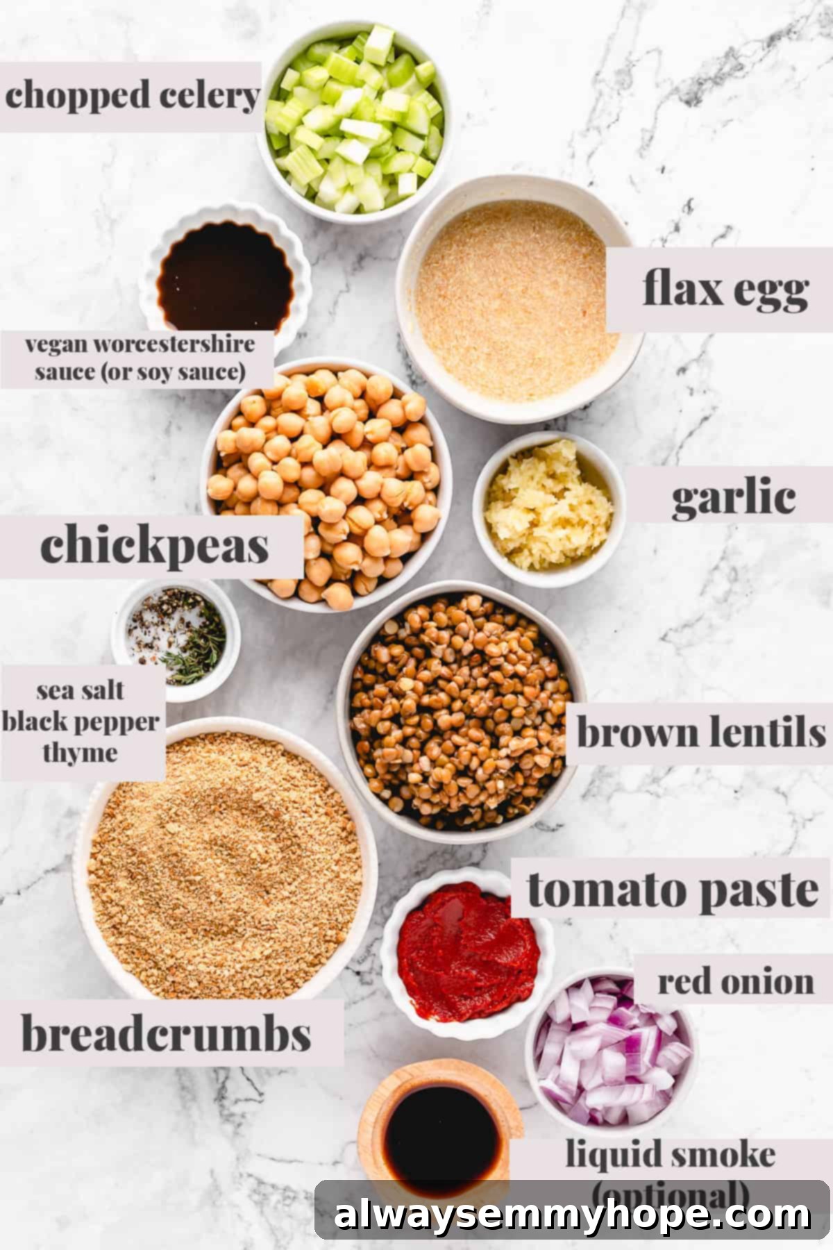 This vegan meatloaf makes a perfect Thanksgiving main dish or entree! It's moist and full of flavor, with just 15 minutes of prep. Dig in! Ingredients for the vegan meatloaf.