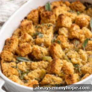Baking dish of cornbread stuffing