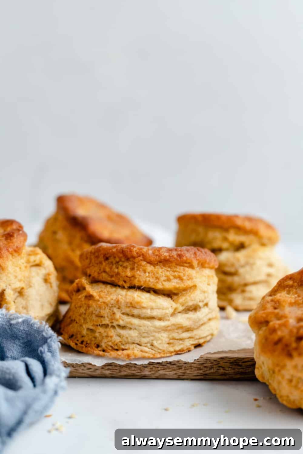 A single, perfectly browned vegan biscuit resting on a rustic wooden cutting board, ready to be enjoyed.