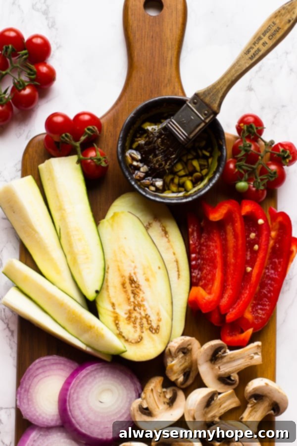 Overhead shot of vegetables on a wood board.