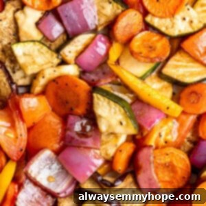 Easy Balsamic Roasted Vegetables 11 Closeup of perfectly caramelized balsamic roasted vegetables, ready to serve.