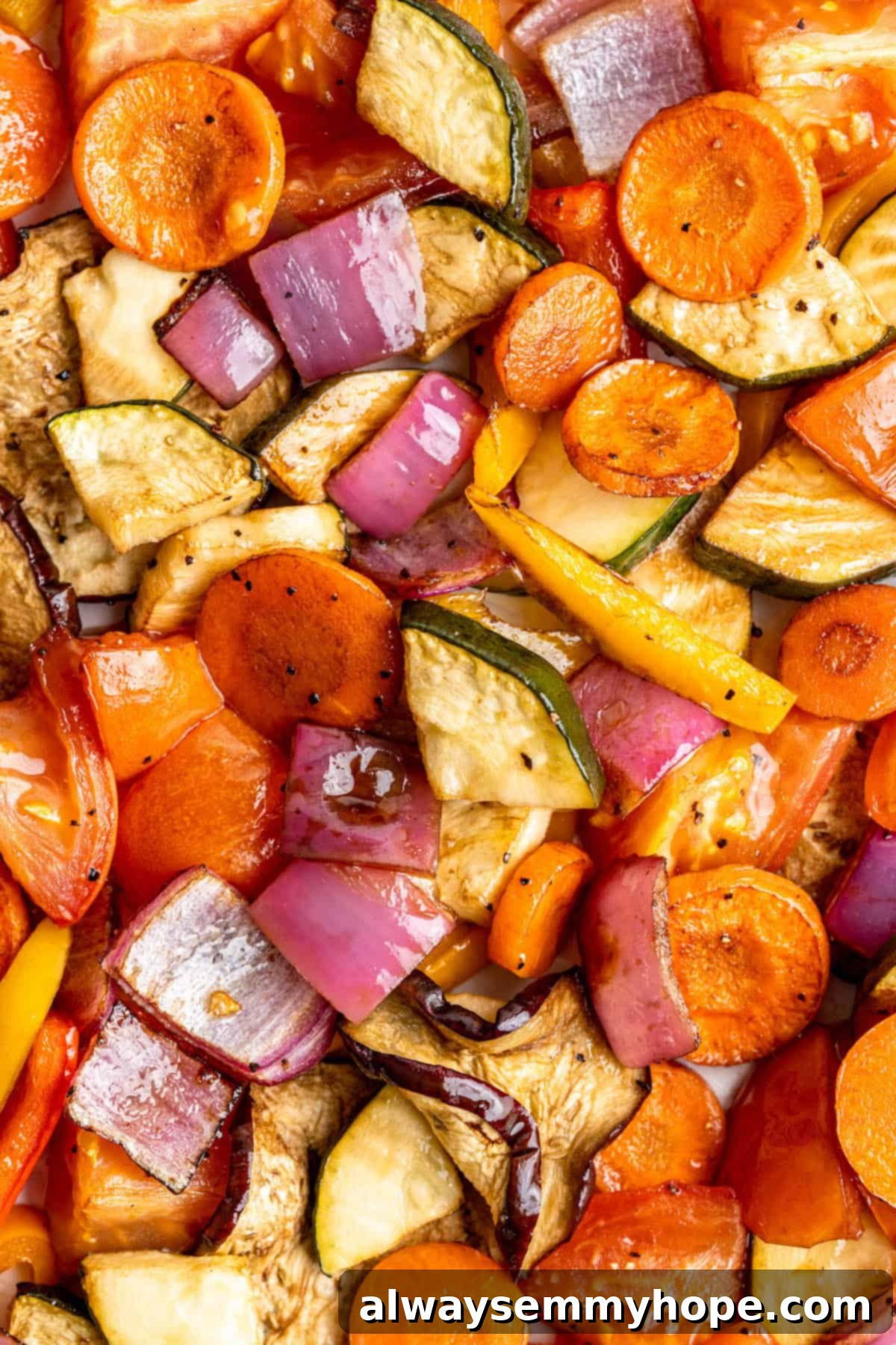 Easy Balsamic Roasted Vegetables 9 A close-up shot highlighting the exquisite texture and vibrant colors of balsamic roasted vegetables, showcasing their perfect caramelization.