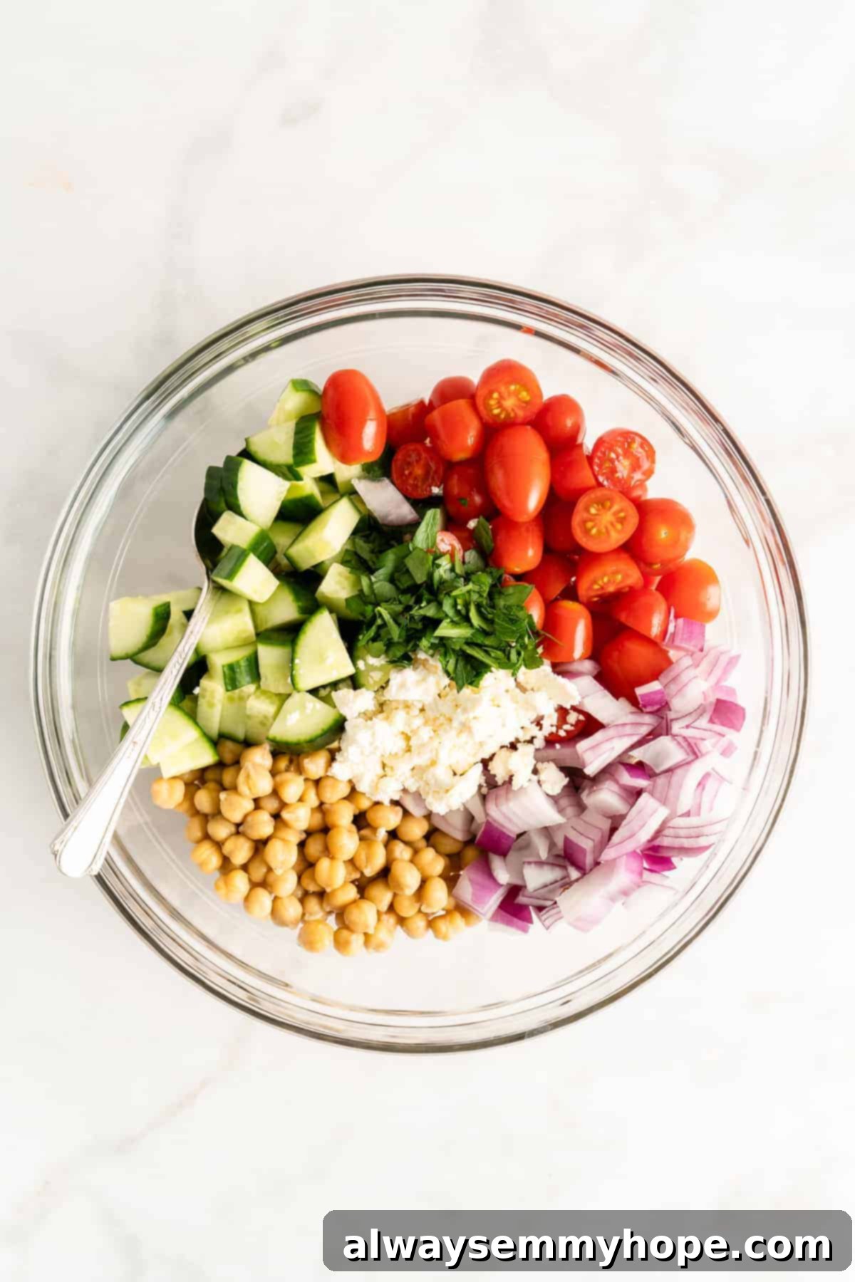 Zesty Mediterranean Chickpea Salad 4 Vegetables for chickpea salad.