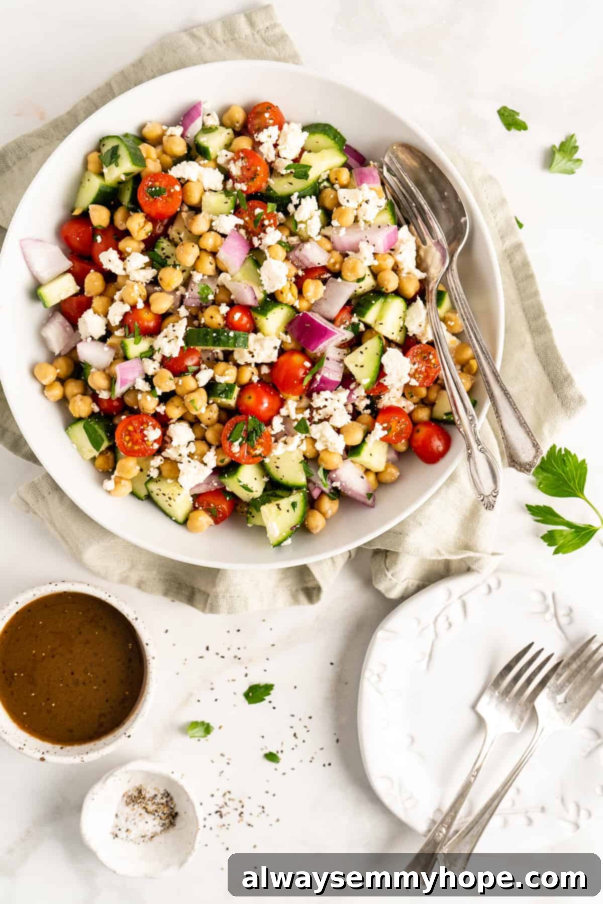 Zesty Mediterranean Chickpea Salad 7 Chickpea salad with balsamic vinaigrette.