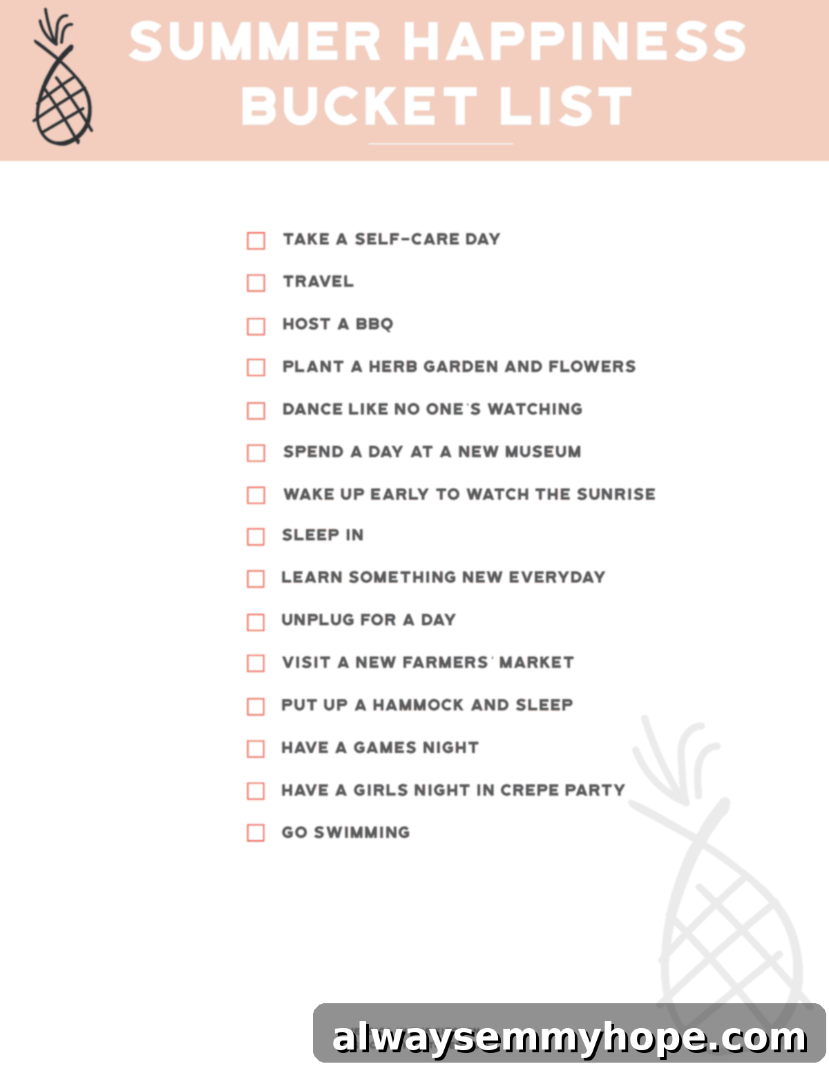 Your Summer Adventure Beyond The Kitchen 4 A vibrant graphic featuring a summer-themed bucket list with various joyful activities.