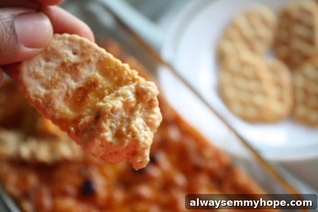 Who could resist this blend of cream cheese, blue cheese, buffalo chicken and most importantly hot sauce? It's buffalo chicken dip! Chip with Super Bowl Sunday Ready Buffalo Chicken "Crack" Dip on it.