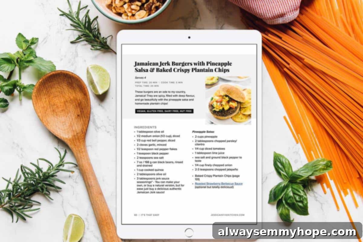 Overhead shot of  a recipe on a tablet, on a table. 
