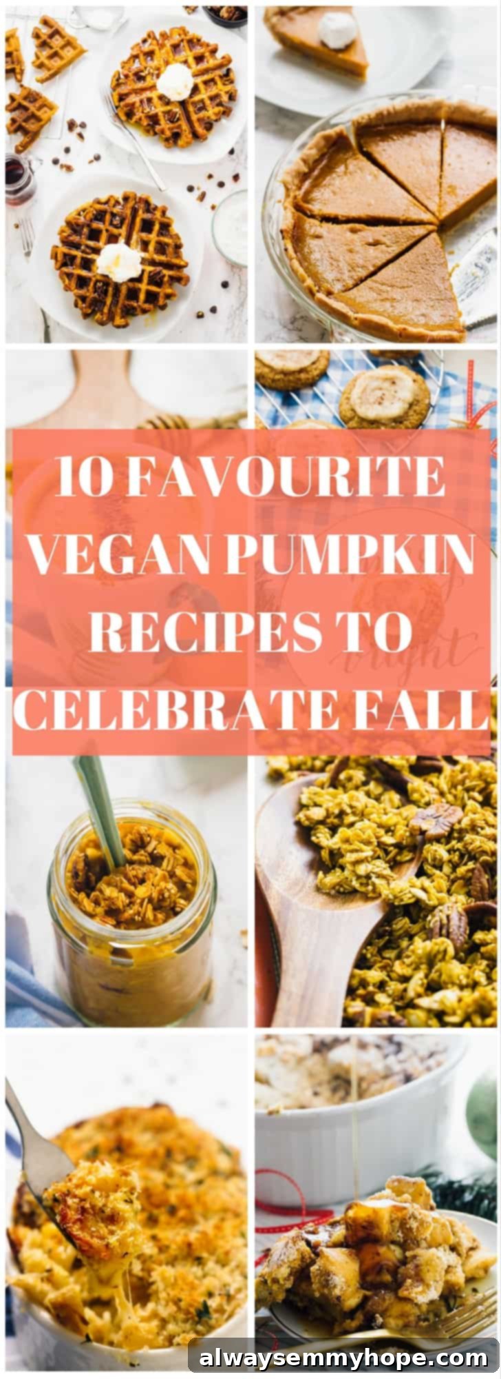 Cozy Vegan Pumpkin Delights for Autumn 2 A montage of pumpkin recipes with text over it.