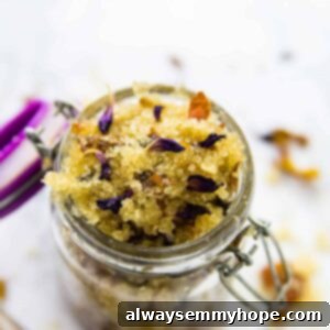 Sugar scrub in a glass container.