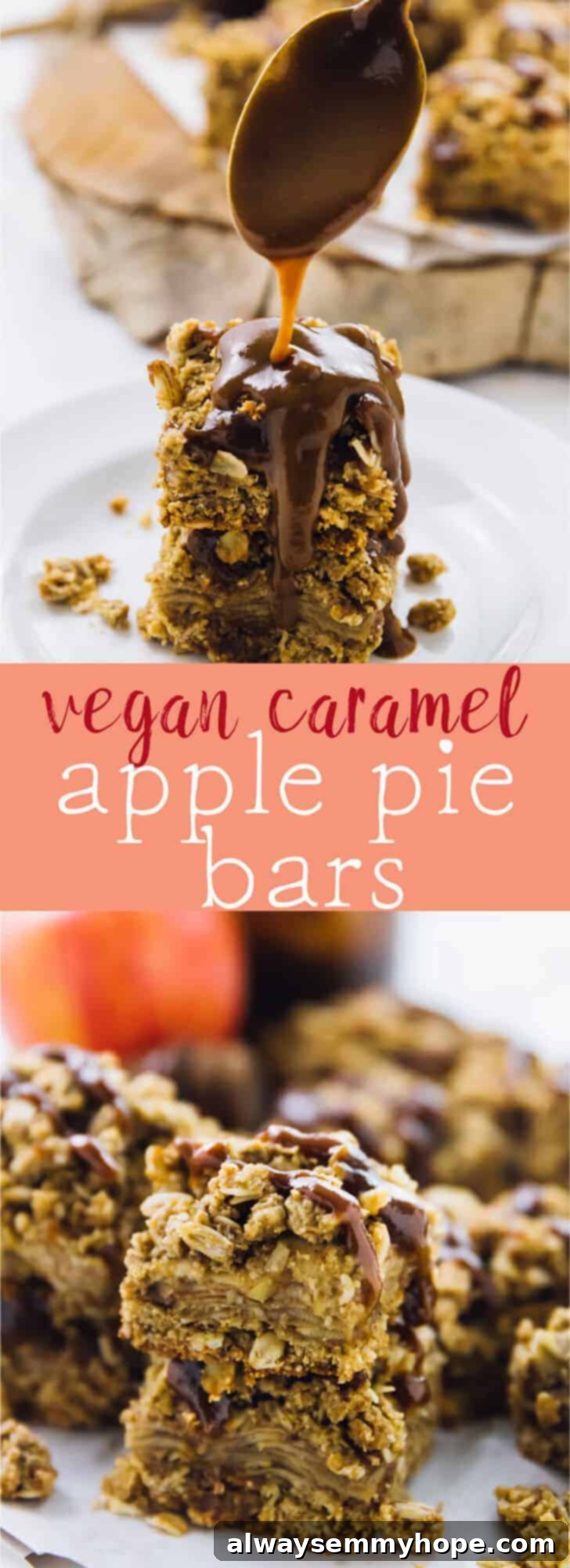 These Vegan Apple Pie Bars are absolutely decadent! They're drizzled with homemade salted caramel, topped with a divine crumb topping and are gluten free! via https://jessicainthekitchen.com