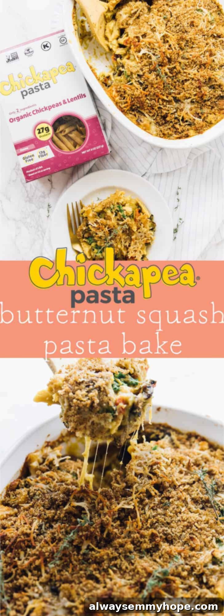 This Butternut Squash Pasta Bake is a great weeknight meal dinner! It's loaded with protein, has a divine butternut squash pasta sauce and tastes absolutely delicious! via https://jessicainthekitchen.com 