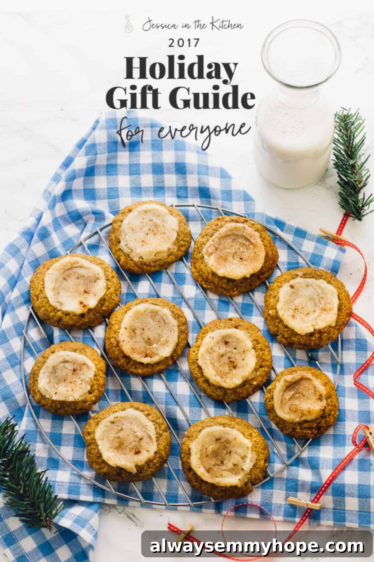 Top down view of festive sugar cookies on a wire rack, with holiday text overlay. These homemade treats evoke the warmth and joy of the holiday season, perfect for sharing.