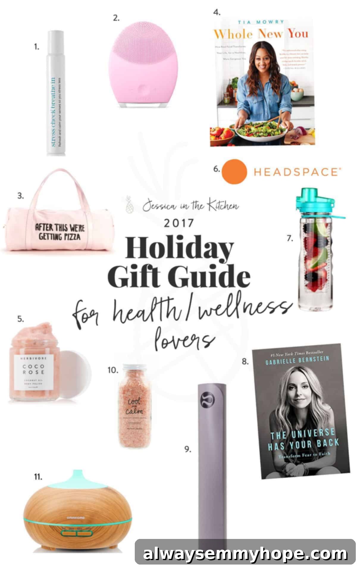 A curated collection of books and wellness products like a meditation app subscription and skincare items, arranged artfully on a white background, promoting relaxation and self-care.