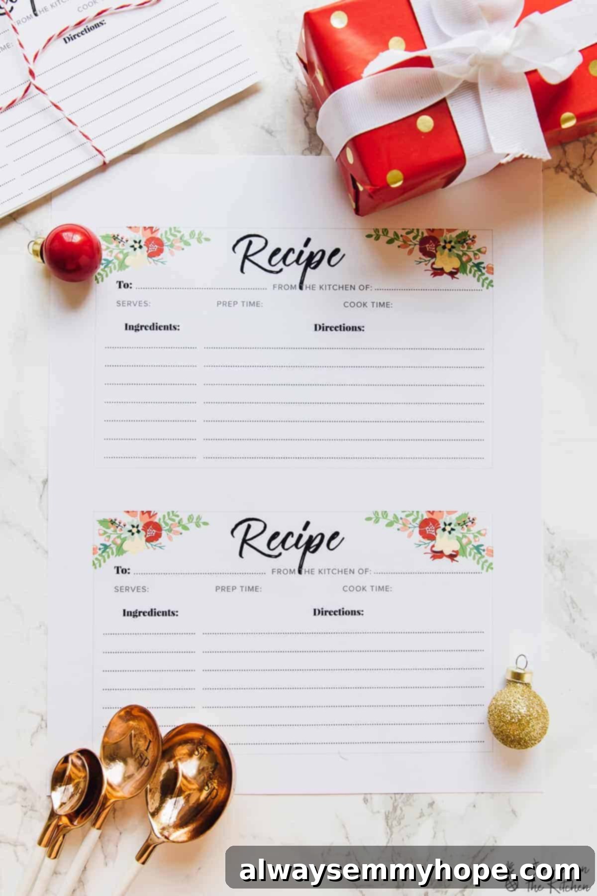 Free Printable Recipe Cards, Just For You 3 Two printed recipe cards on a table.