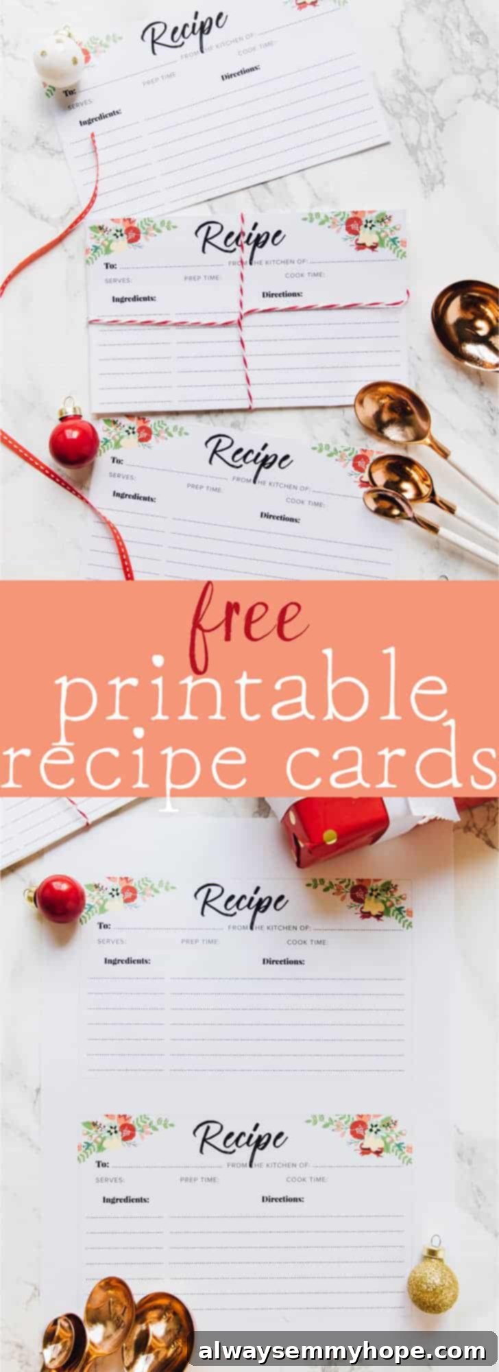 Free Printable Recipe Cards, Just For You 5 Here are free printable recipe cards for you! You can use them in your own kitchen, or even make a food gift and gift a friend with the recipe! Enjoy! via https://jessicainthekitchen.com