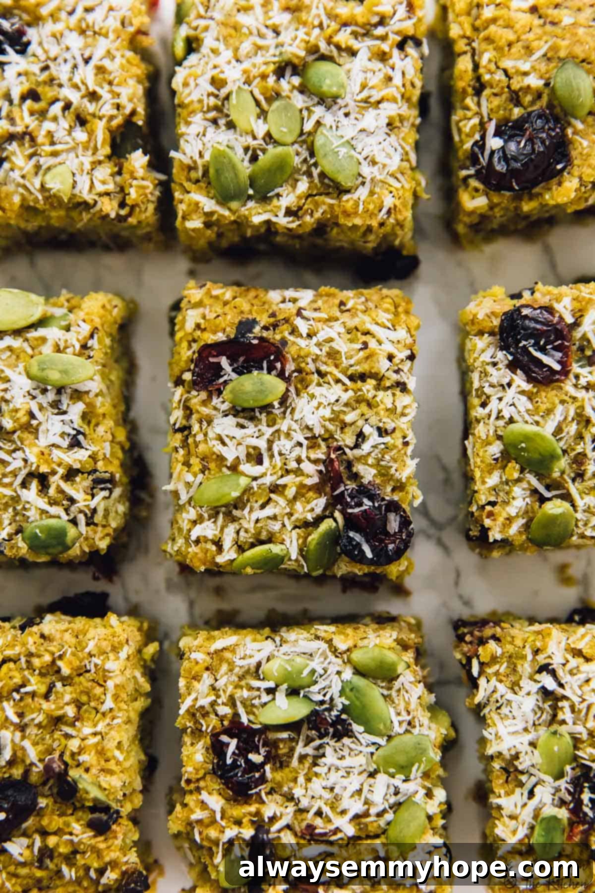My Progress Morning Routine Featuring Quinoa Breakfast Bars 13 An inviting overhead view of delicious quinoa breakfast bars arranged on a table, perfect for a healthy start.