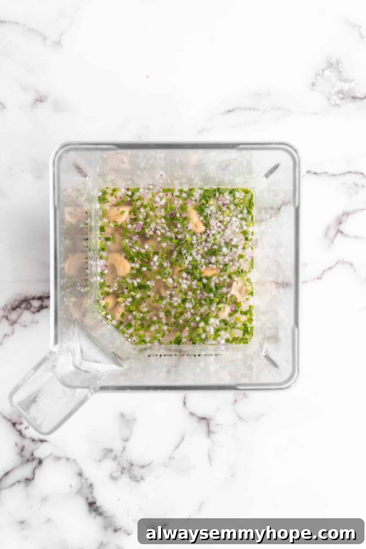 Overhead view of vegan ranch ingredients in blender