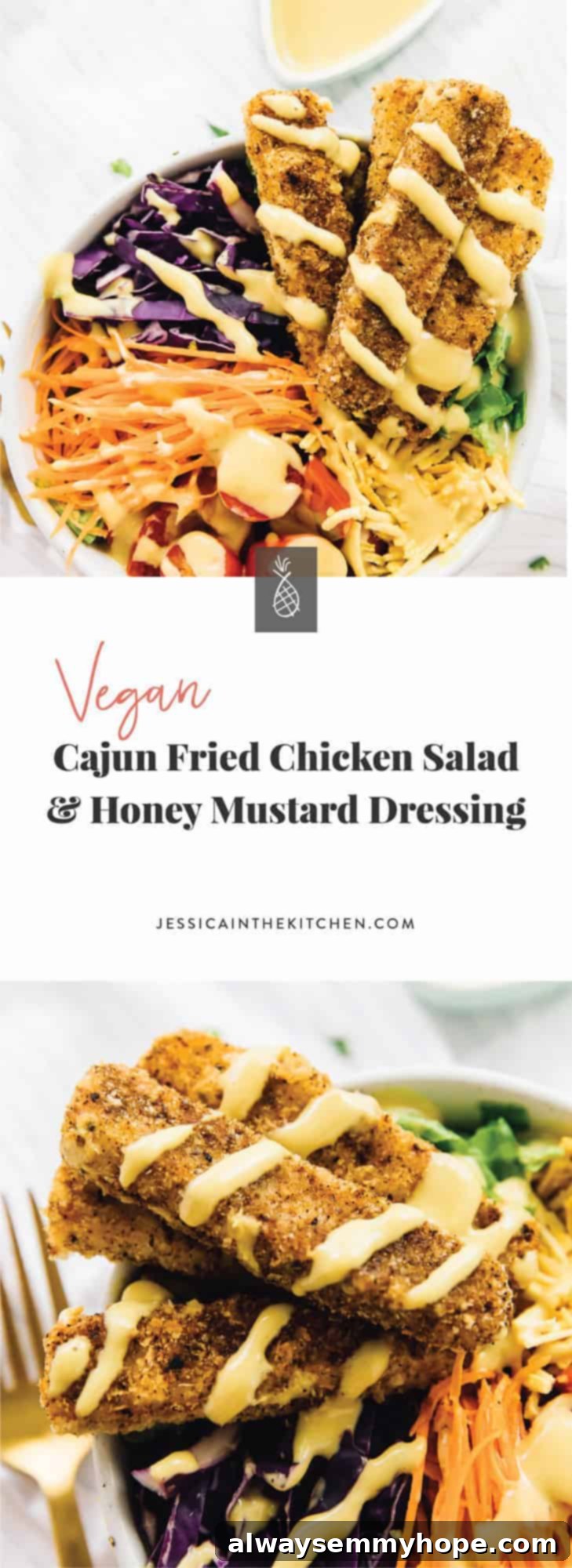 A vibrant collage showcasing the Vegan Crispy Cajun Fried Tofu Salad with Maple Mustard Dressing, highlighting its deliciousness and crave-worthy appeal.