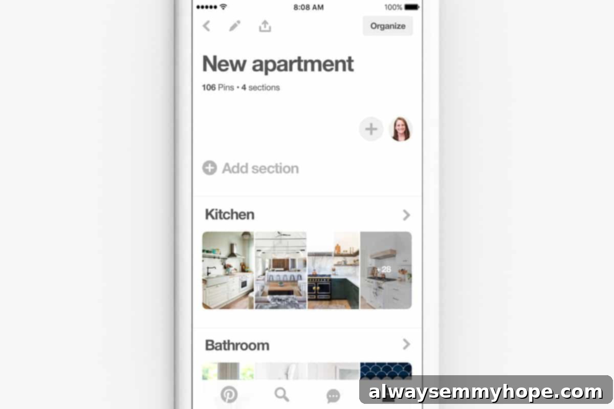 10 Game-Changing Creator Tips from Pinterest HQ 3 A phone wit pictures of a kitchen on it.
