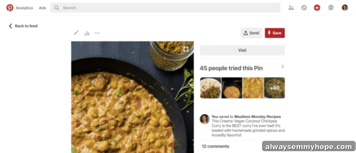 10 Game-Changing Creator Tips from Pinterest HQ 4 A screen grab of pinterest page showing a coconut curry recipe.