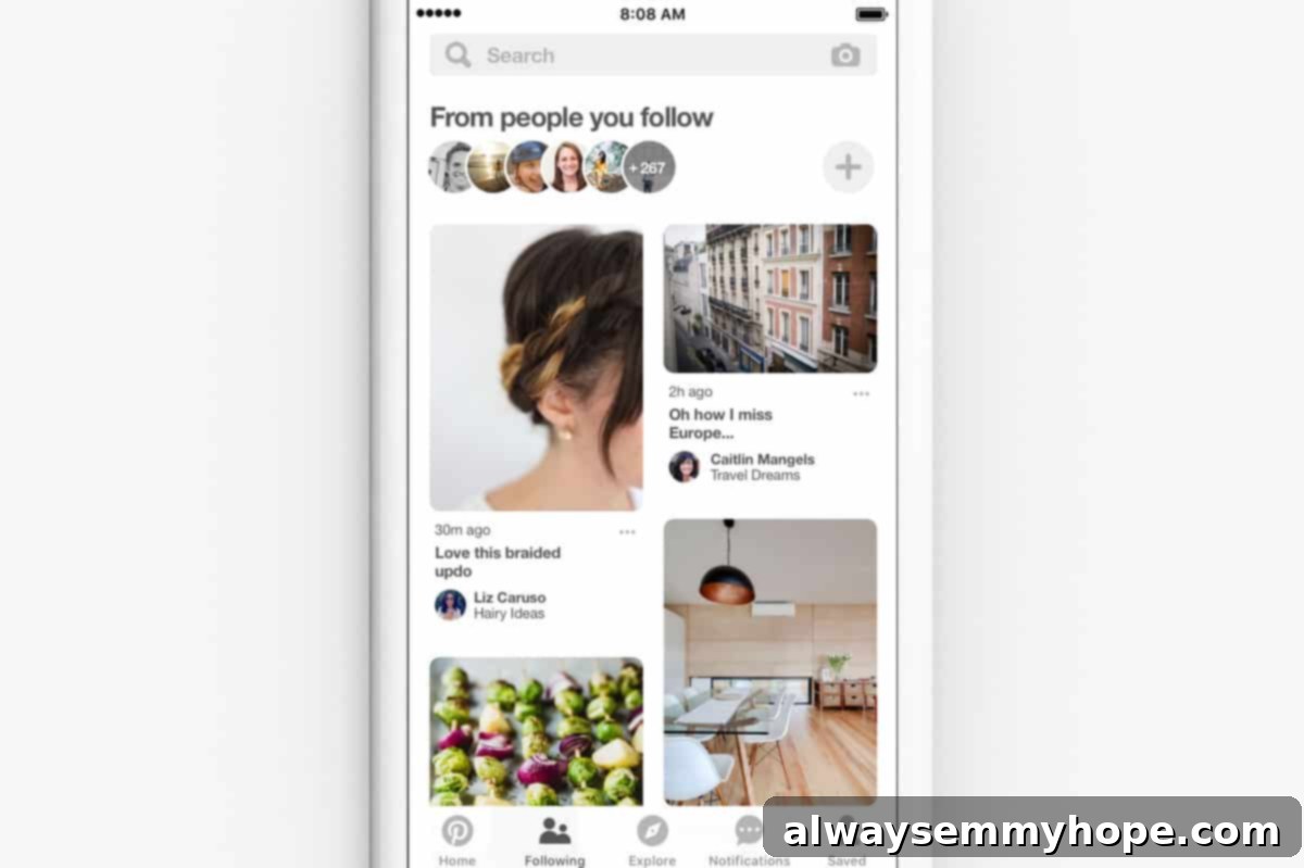 10 Game-Changing Creator Tips from Pinterest HQ 5 A phone with pictures of food and living rooms.