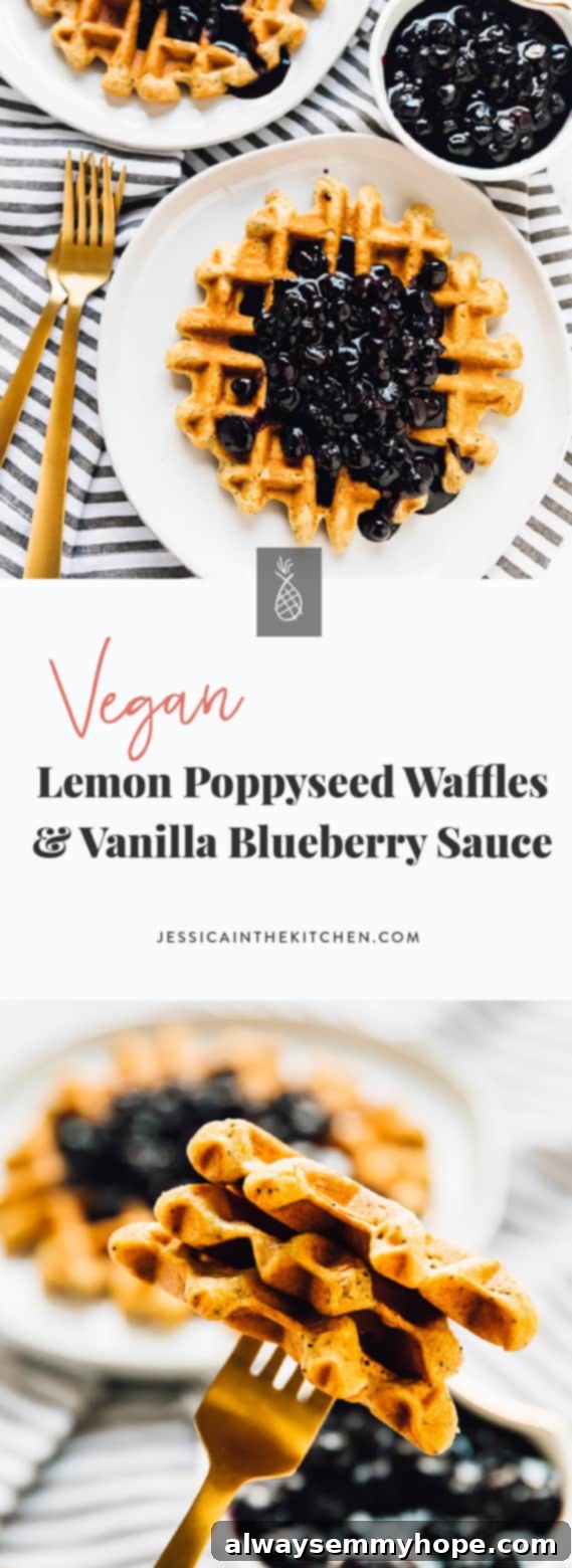 These Lemon Poppyseed Waffles are bursting with flavour! They're drizzled with a divine vanilla blueberry sauce, and are vegan and gluten free! via https://jessicainthekitchen.com 
