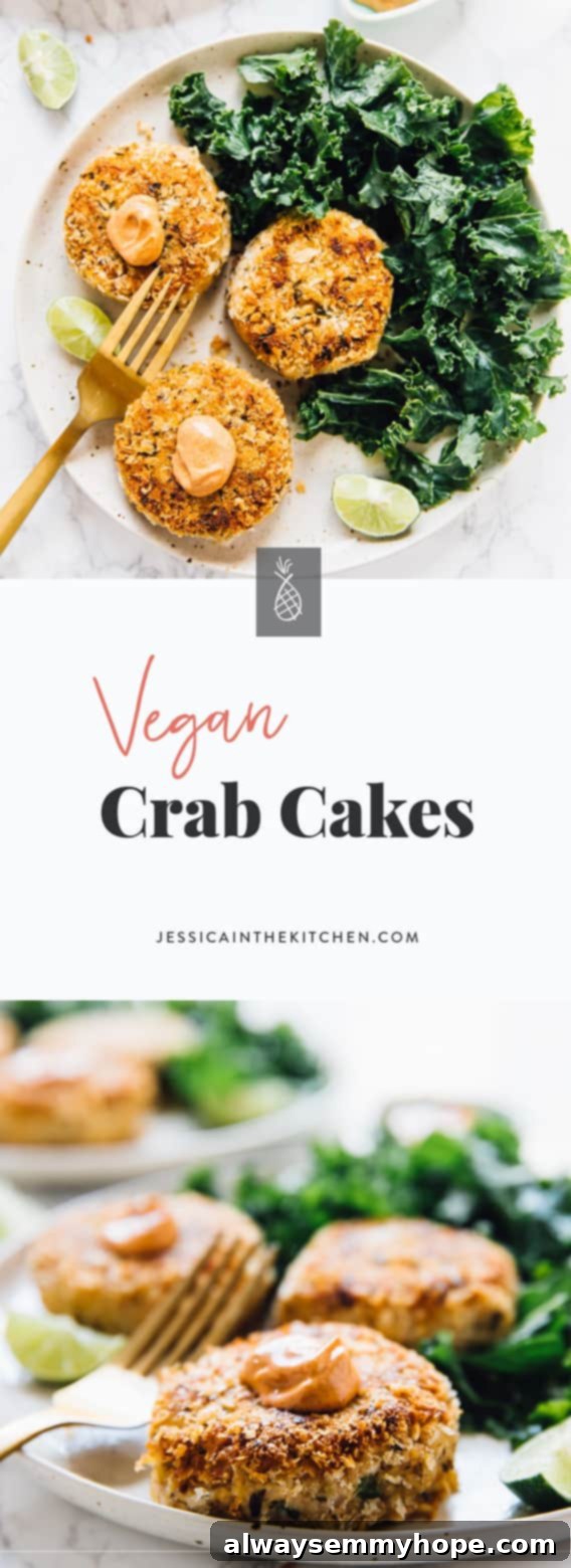 Montage of vegan crab cakes with title text.