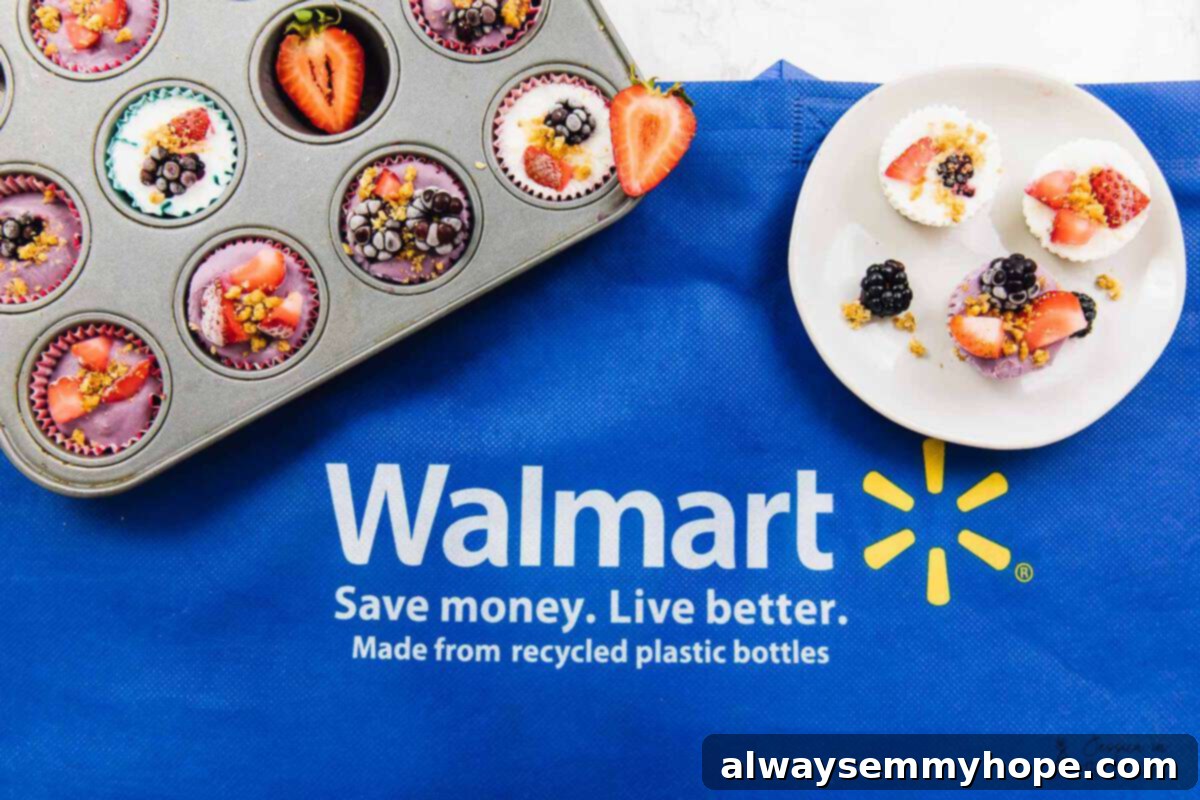 Easy 3-Ingredient Frozen Yogurt Granola Bites 5 Top down view of frozen yogurt granola cups on a walmart branded. bag