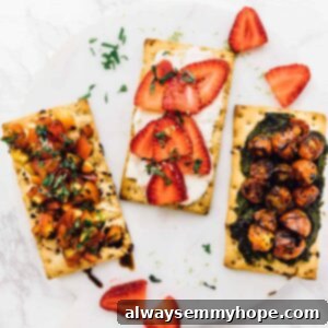 3 Quick and Easy Summer Appetizers With Video 10 Three crispbread summer appetizers on a white plate, showcasing vibrant toppings.