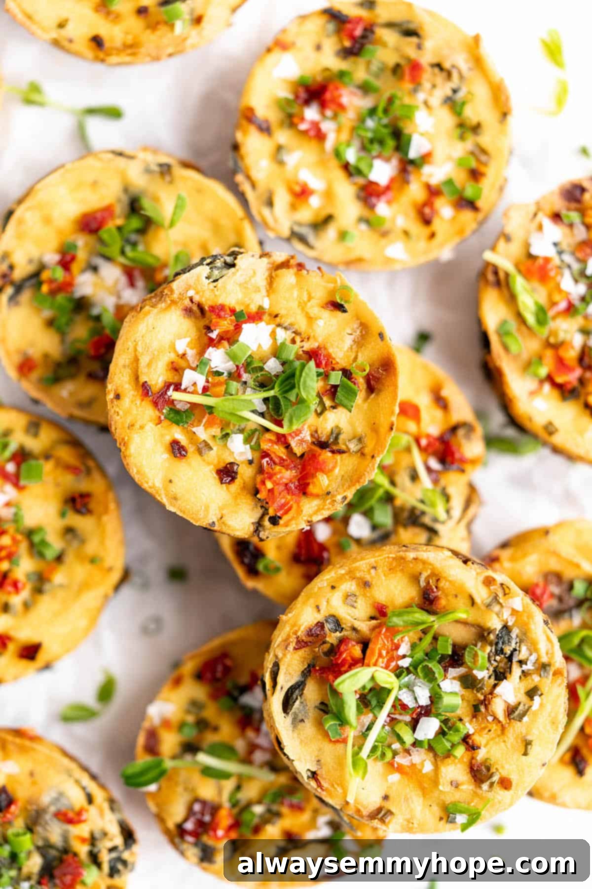 A perfectly baked stack of vegan quiche muffins, ready to be enjoyed.