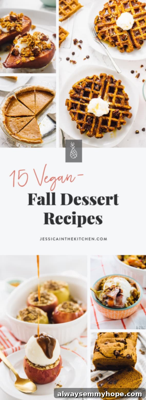 15 Delicious Vegan Autumn Desserts 4 A pinterest pin of fall dessert recipes.