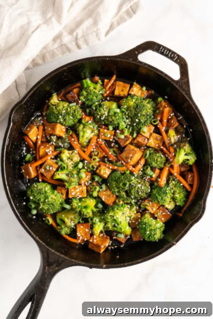 Glazed Ginger Tofu Stir-Fry 8 Tofu and veggie stir fry in cast iron skillet