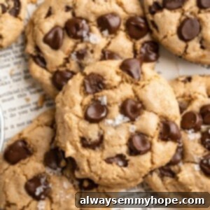 Decadent Chewy Salted Tahini Chocolate Chip Cookies 8 Close up of tahini chocolate chip cookies.