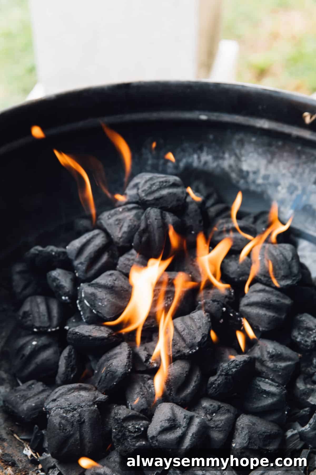 Charcoal burning in a bbq. 