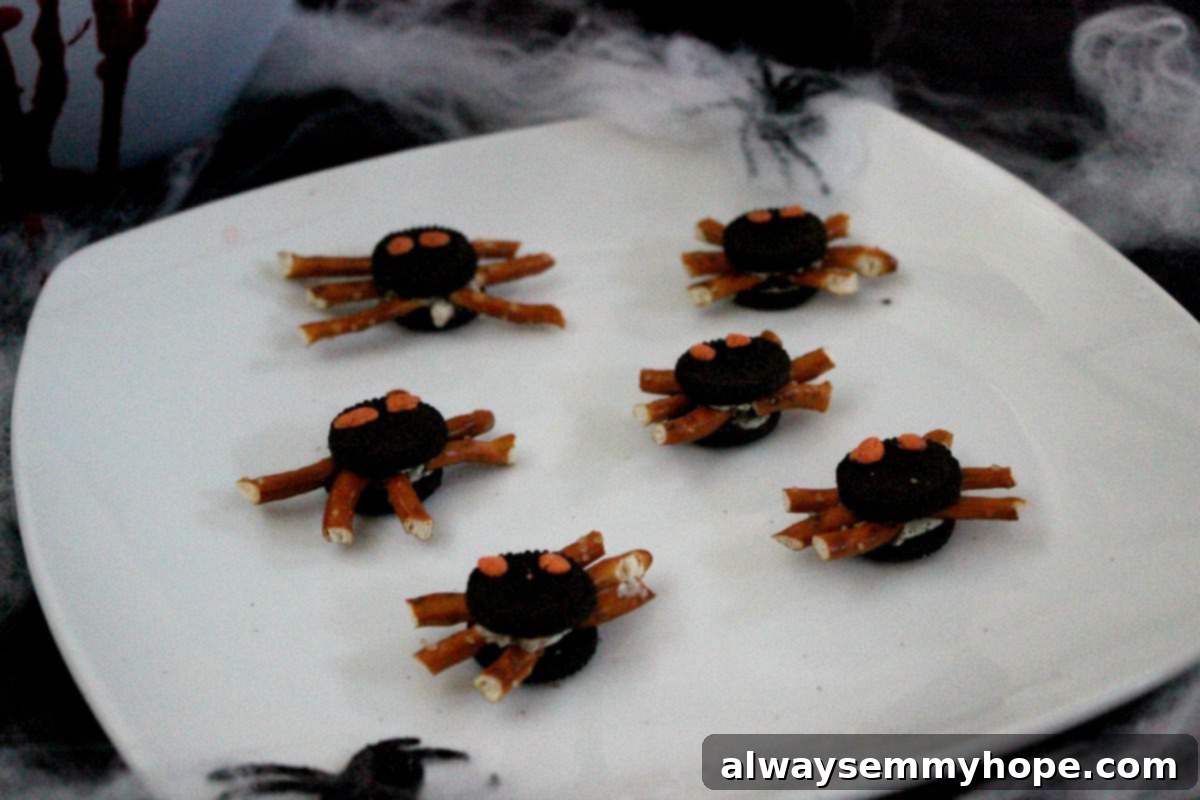 Oreo Spiders on a white plate.