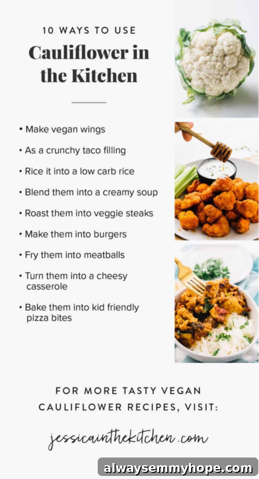 A list outlining the ways to use cauliflower in recipes.