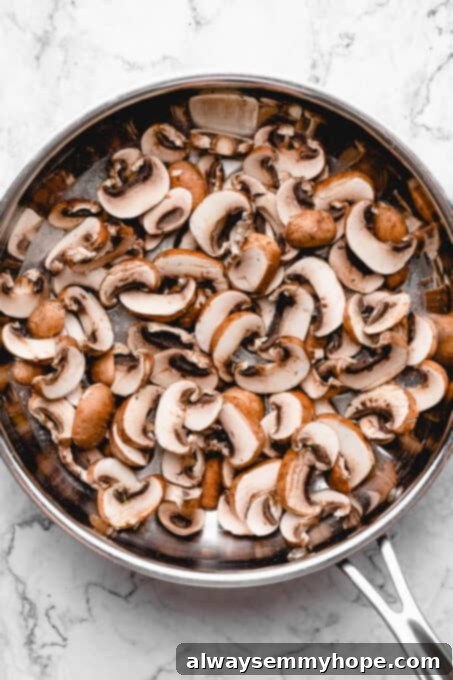 Pan of sliced mushrooms.