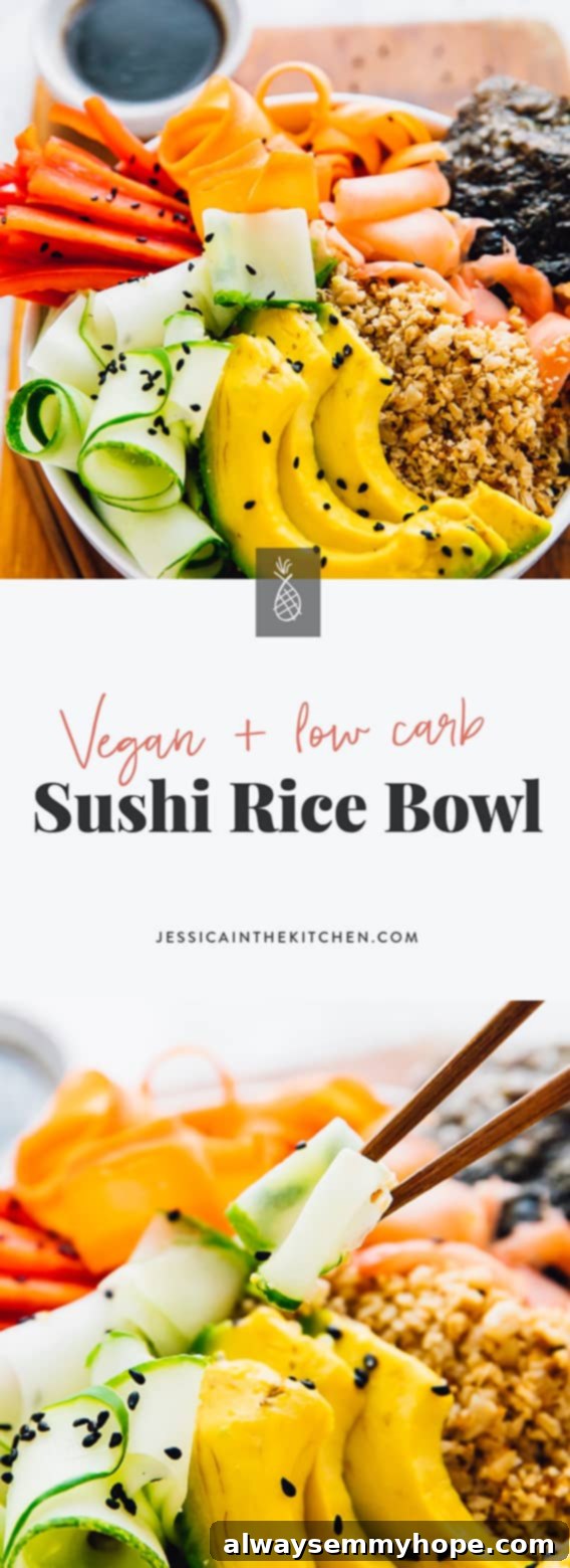 Deconstructed Vegan Sushi Bowl with Sesame Soy 6 This Vegan Sushi Rice Bowl is quick and easy and like making sushi, in under 30 minutes! It's crunchy, low carb and drizzled with a divine sesame soy dressing! It makes a great quick lunch or dinner! via https://jessicainthekitchen.com