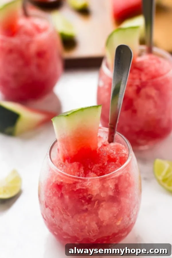 Three glasses of watermelon granita.
