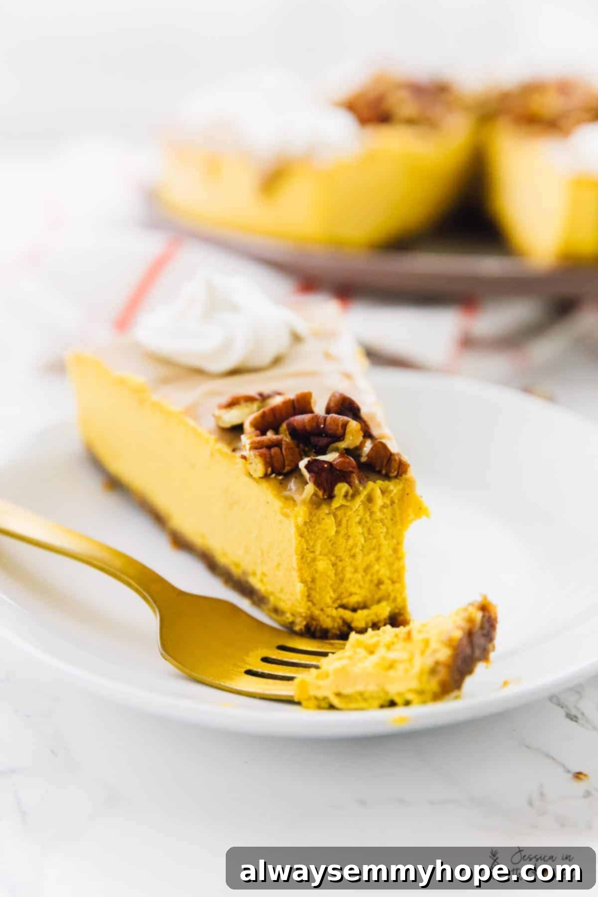 Top 15 Vegan Frozen Treats for Summer Relief 12 A slice of vegan pumpkin cheesecake with a fork on a plate.